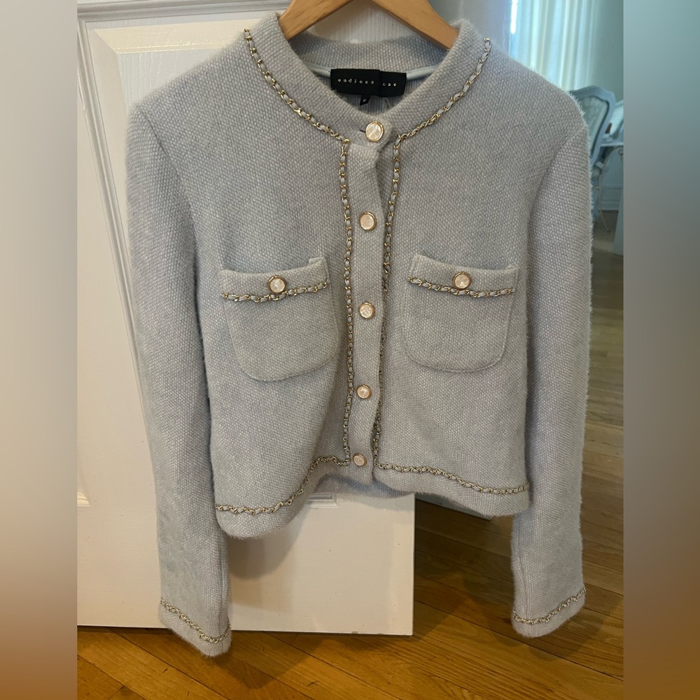 Endless Rose Light Gray Sweater. with Gold Chain Detail